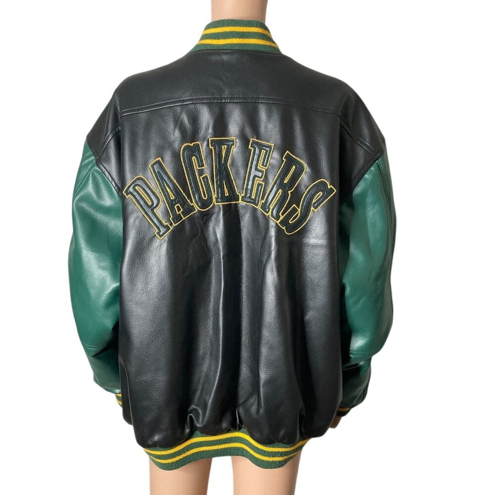 VTG NFL Green Bay Packers Varsity Bomber Jacket Mens Lar Green Black Wool Blend
